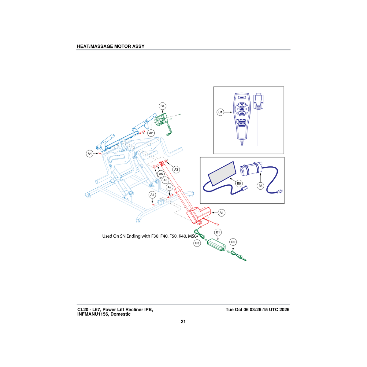 Pride Mobility ELE121691 vibrator massage motor with 48 inch leads parts diagram