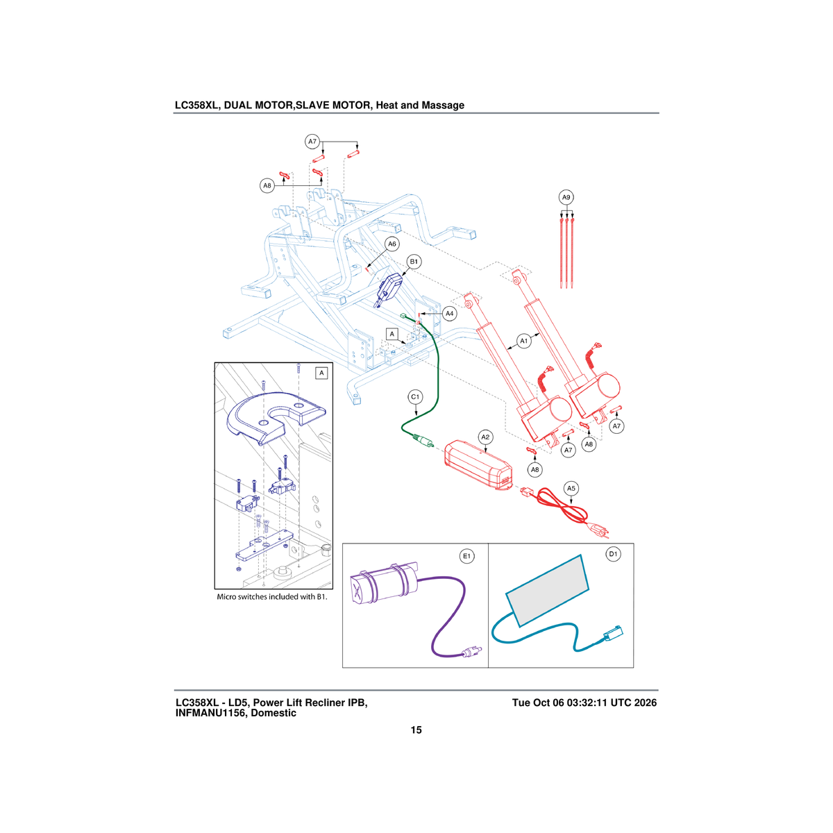Pride Mobility ELE123005 dual motor sync system controller box assembly heat/massage parts diagram