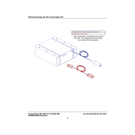 Pride Mobility ELE141312 off-board charger assembly 8a 36v with united states power cord parts diagram