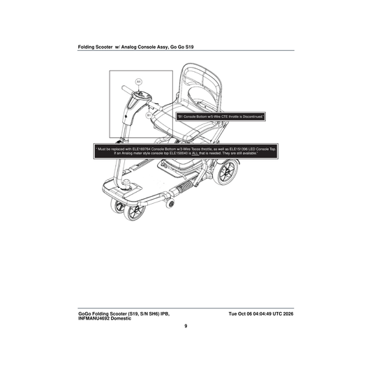 Pride Mobility ELE150042 console bottom 5-wire cte throttle for use with ele150040 console top (heartway: 94332014r parts dia
