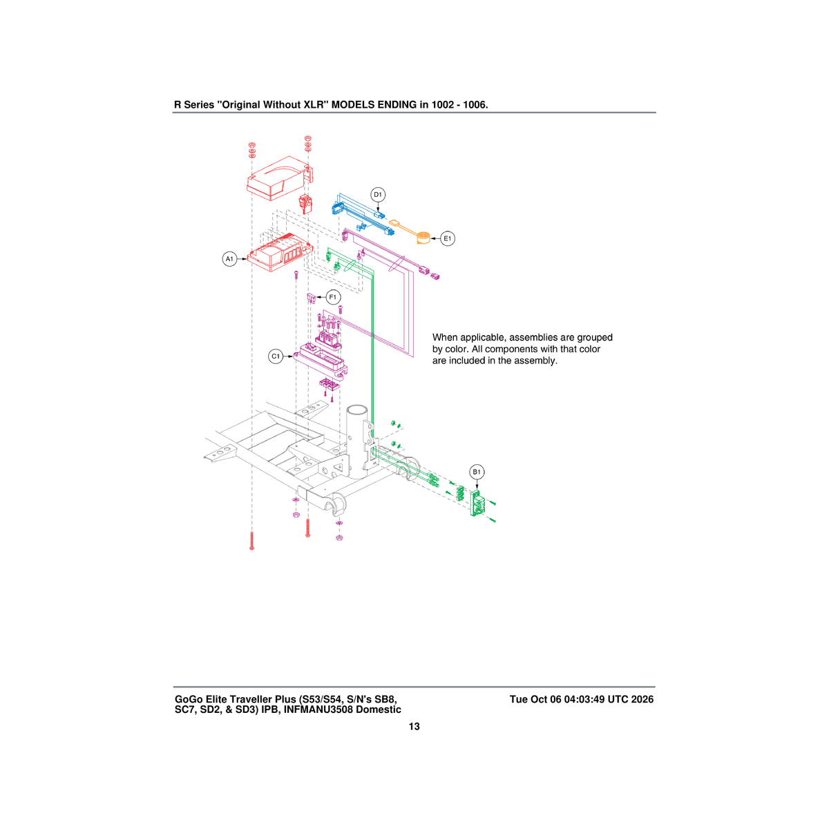 Pride Mobility ELE153015 assembly battery connector/controller dynamic parts diagram
