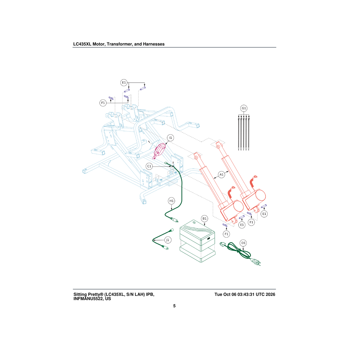 Pride Mobility ELE1611814 transformer connection cable universal gentherm parts diagram