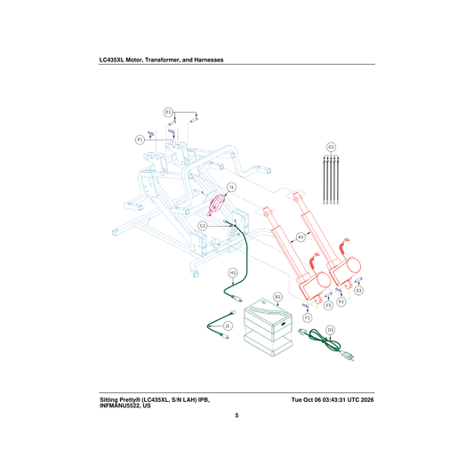 Pride Mobility ELE1611814 transformer connection cable universal gentherm parts diagram