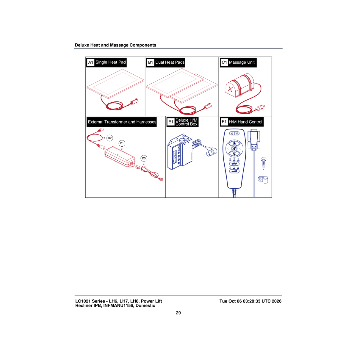 Pride Mobility ELE163599 heat pad 29v dual with 48 inch leads parts diagram