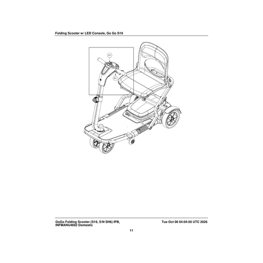 Pride Mobility ELE169764 console bottom 3-wire tocos throttle for use with ele151396 & ele2204578 console top (hear parts dia