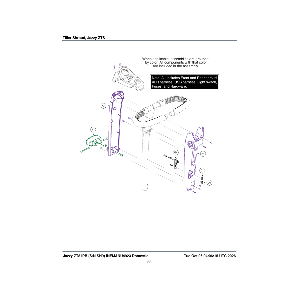 Pride Mobility ELE1706287 assembly headlight led parts diagram