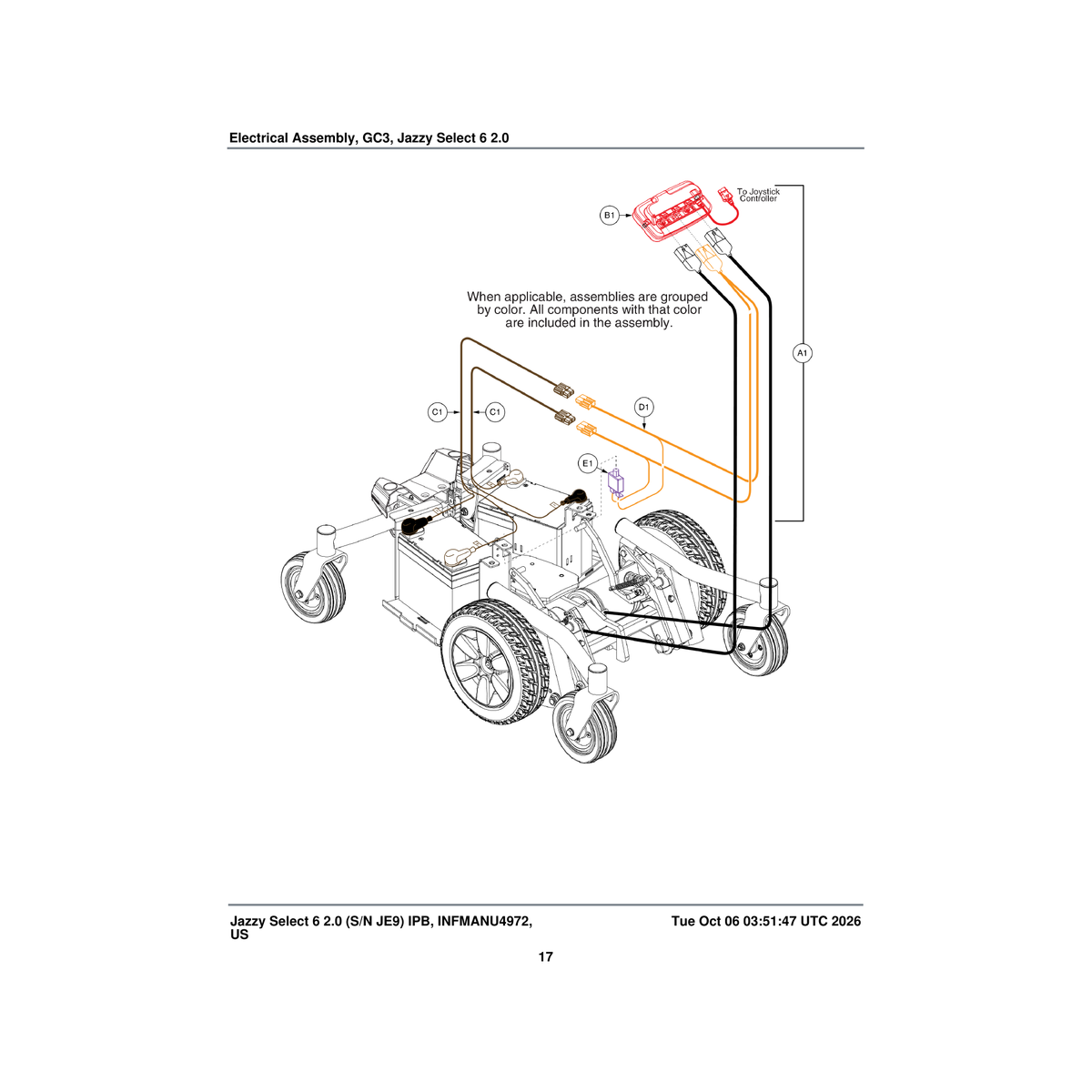 Pride Mobility ELE1707950 assembly gc3 jazzy select 6 2.0 offboard charger version 2 parts diagram