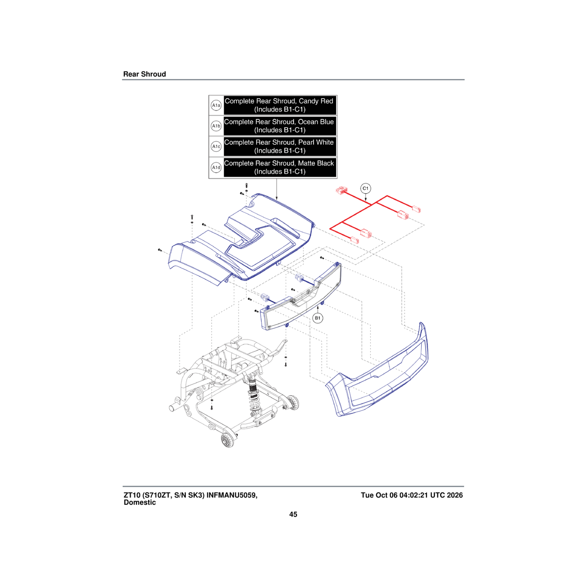 Pride Mobility ELE1713439 light/brake harness parts diagram