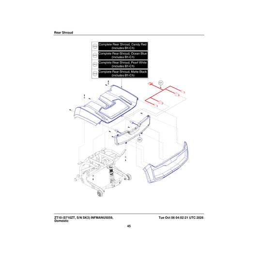 Pride Mobility ELE1713439 light/brake harness parts diagram