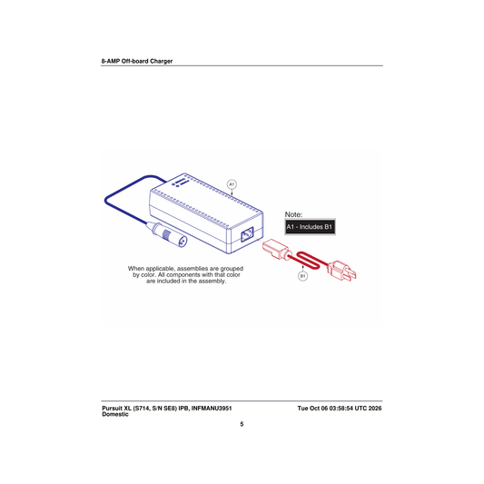 Pride Mobility ELE1803440 charger offboard low inhibit ac 100v-240v dc 28.6-29.6v @8a (gel output) with usa cordset parts dia