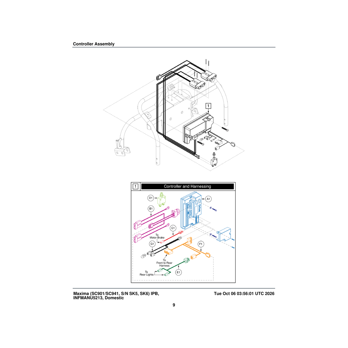 Pride Mobility ELE1808215 rear light harness parts diagram