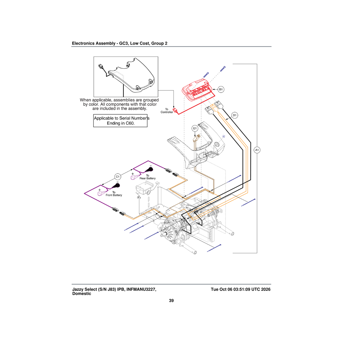 Pride Mobility ELE1808259 assembly gc3 jazzy select 2 offboard charger parts diagram