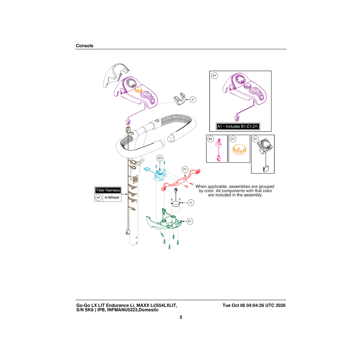 Pride Mobility ELE1902971 tiller harness parts diagram