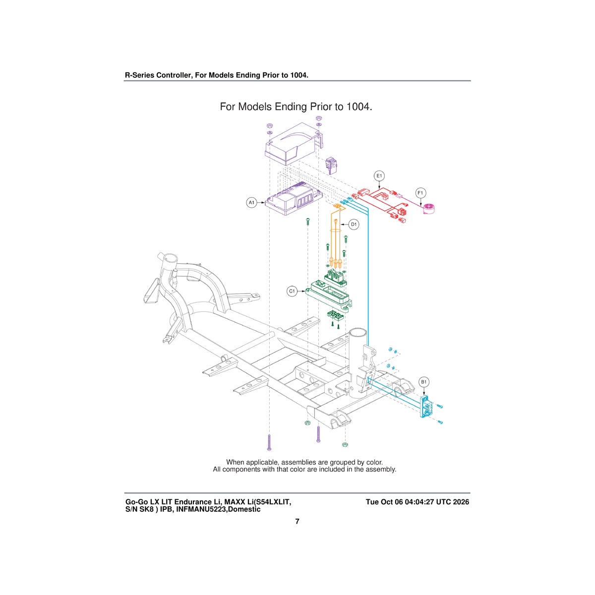 Pride Mobility ELE2007998 assembly battery connector/controller lit parts diagram