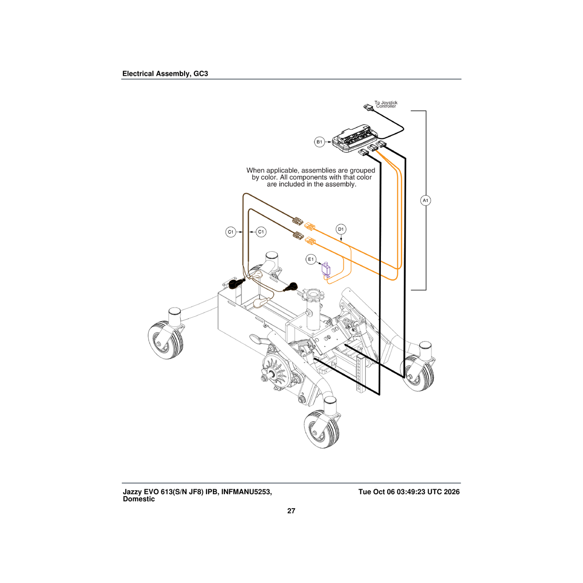 Pride Mobility ELE2105194 assembly gc3 jzsel613 lithium voltmeter sealed lead acid batteries parts diagram