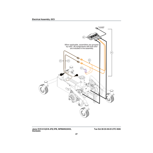 Pride Mobility ELE2105194 assembly gc3 jzsel613 lithium voltmeter sealed lead acid batteries parts diagram