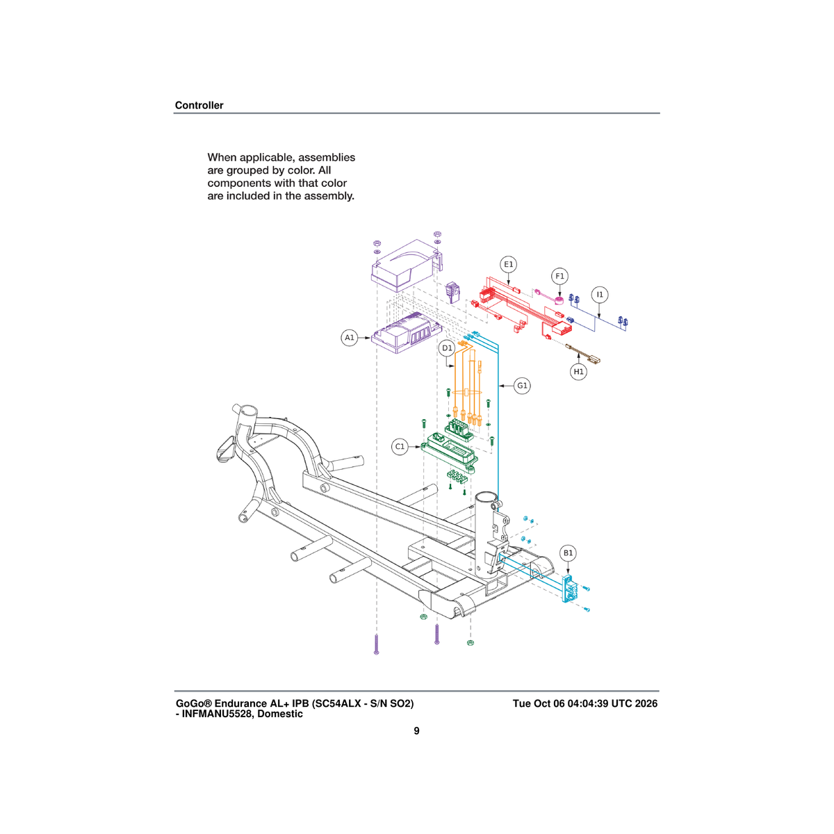 Pride Mobility ELE2204807 motor/brake front harness parts diagram