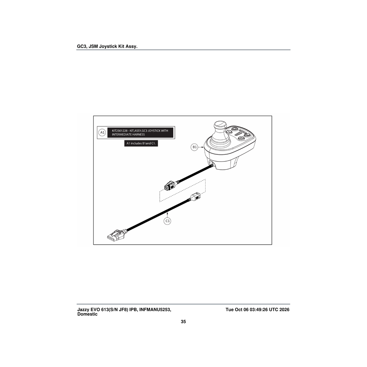 Pride Mobility ELE2205980 gc3 jsm to gc3 pm intermediate cable assembly parts diagram