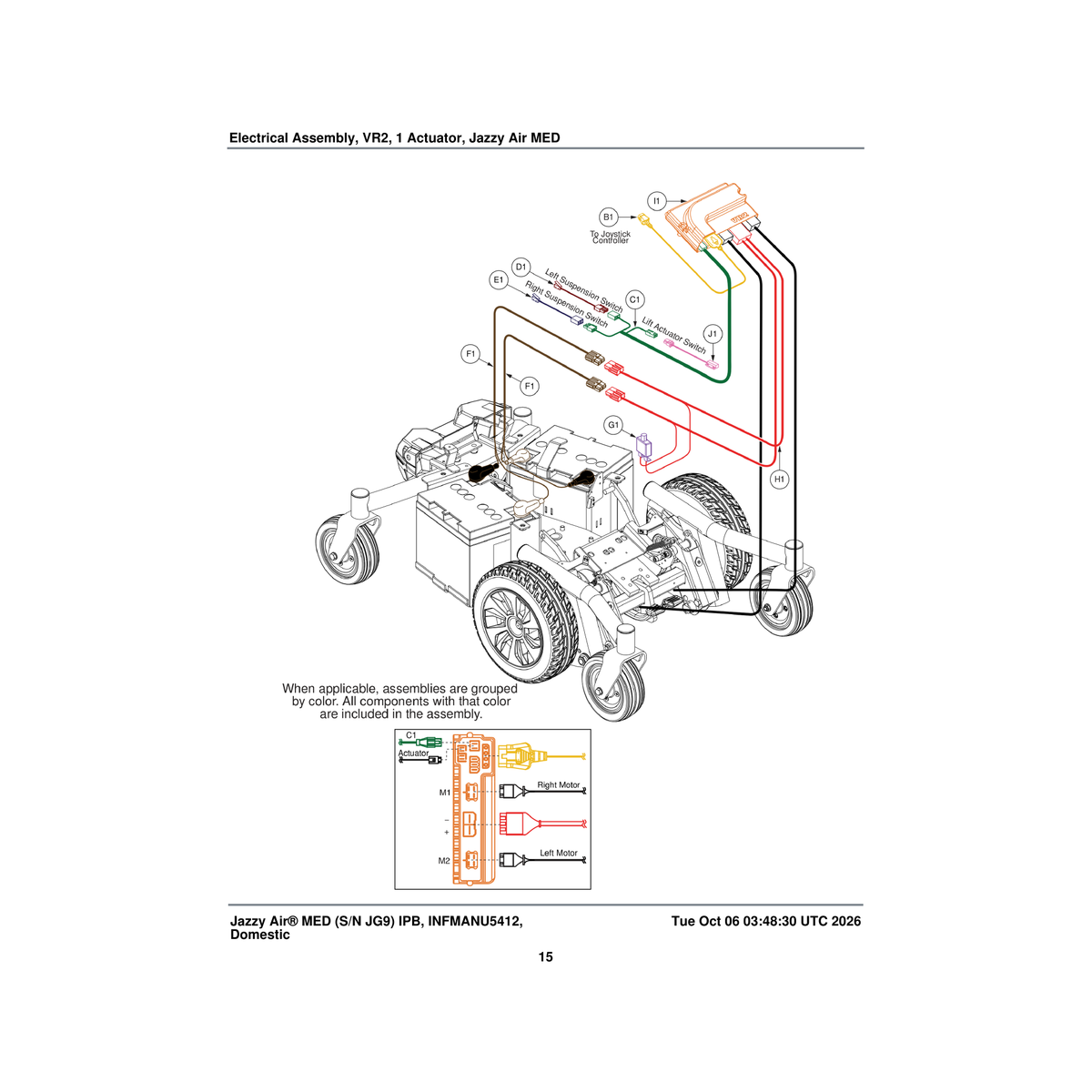Pride Mobility ELE2302518 right suspension inhibit harness parts diagram