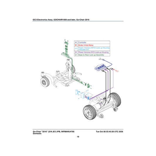 Pride Mobility ELE2306091 power with lockup harness assembly go-chair parts diagram