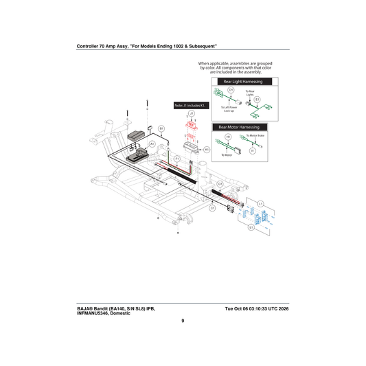 Pride Mobility ELE2400986 power and signal harness 70 amp parts diagram