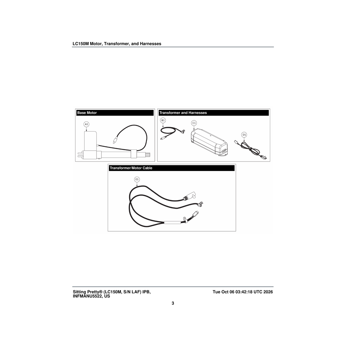 Pride Mobility ELE2405905 transformer/motor cable single motor chairs parts diagram