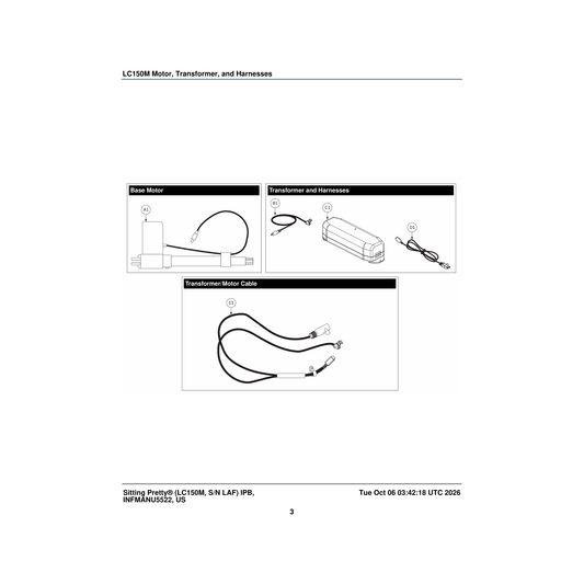 Pride Mobility ELE2405905 transformer/motor cable single motor chairs parts diagram