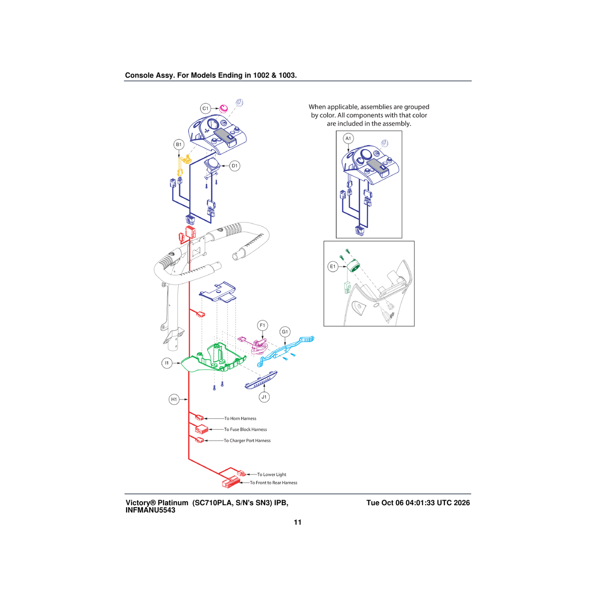 Pride Mobility ELE2500023 economy console assembly scooter with ambient vm switch covers parts diagram