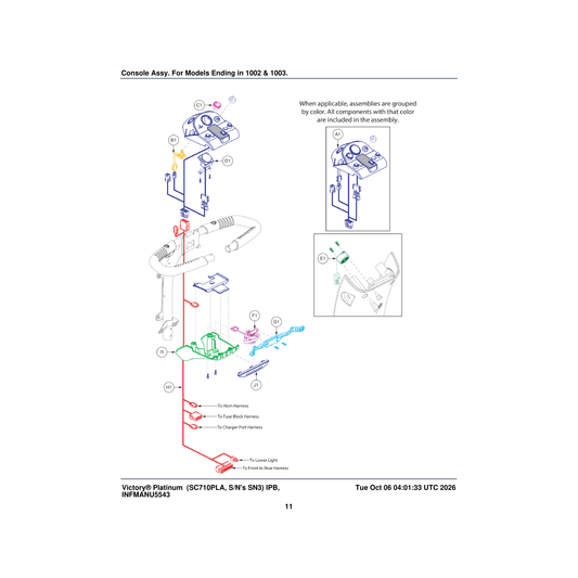 Pride Mobility ELE2500023 economy console assembly scooter with ambient vm switch covers parts diagram