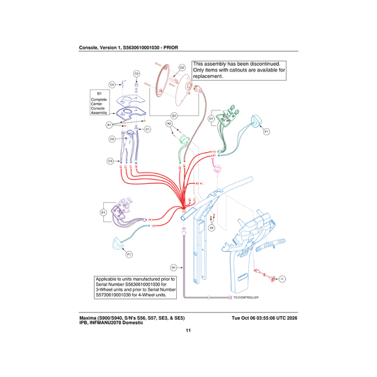 Pride Mobility ELEASMB1985 assembly side console left legend 2000 parts diagram