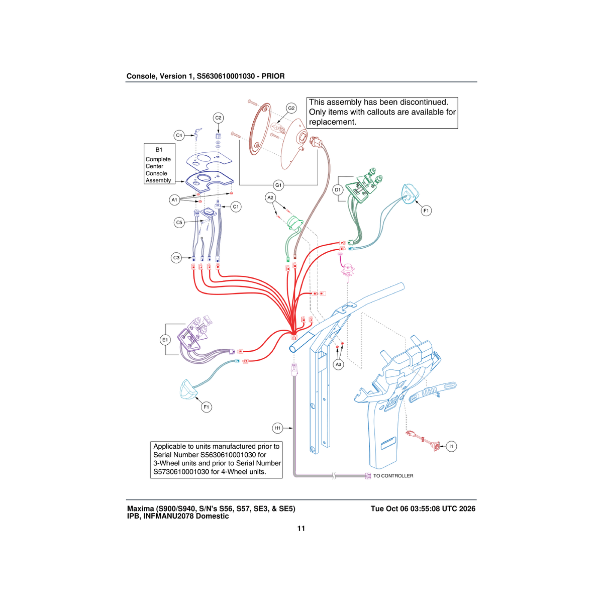Pride Mobility ELEASMB2840 oval headlight assembly legend with molex connector parts diagram