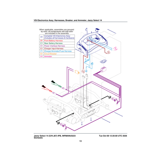 Pride Mobility ELEASMB3454 assembly battery cable black/white with 125a/32v fuseable parts diagram
