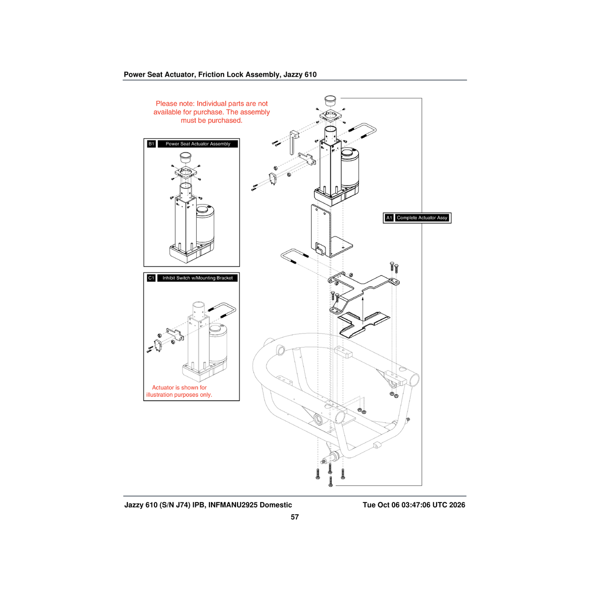 Pride Mobility ELEASMB3888 assembly power seat inhibit switch with mounting bracket parts diagram