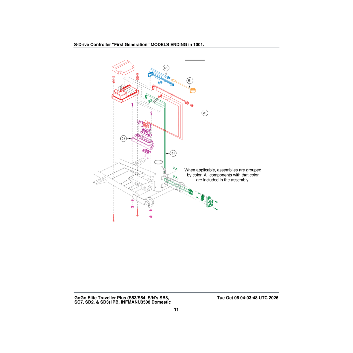 Pride Mobility ELEASMB4852 assembly controller/motor/brake connector housing parts diagram