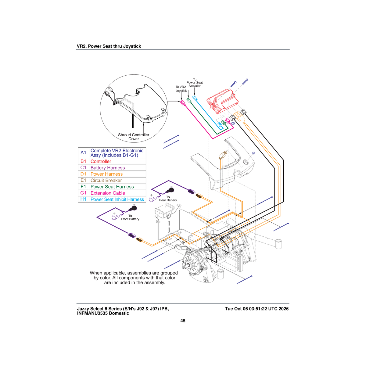 Pride Mobility ELEASMB5650 assembly vr2 jazzyselect6 offboard charger powerseat thru joystick parts diagram
