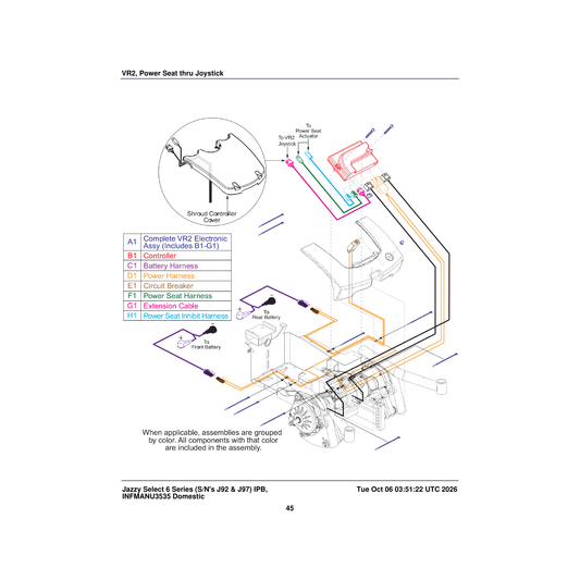 Pride Mobility ELEASMB5650 assembly vr2 jazzyselect6 offboard charger powerseat thru joystick parts diagram