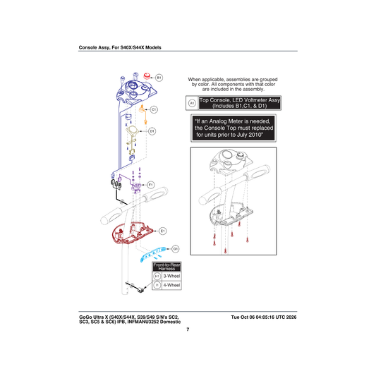Pride Mobility ELEASMB6926 assembly top console with led meter parts diagram