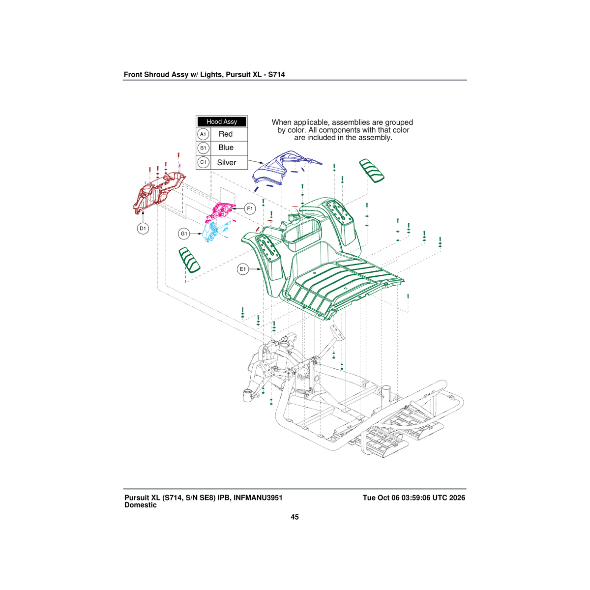 Pride Mobility ELEASMB6929 front/left lighting assembly with mounting hardware parts diagram