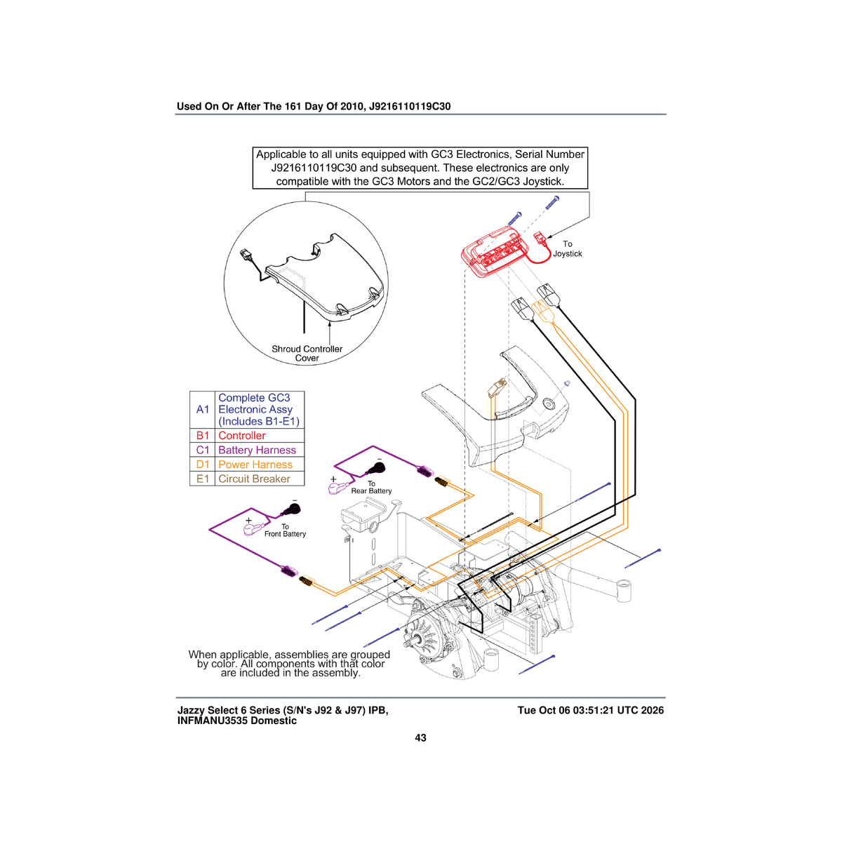 Pride Mobility ELEASMB6990 assembly gc3 jazzy select 6 offboard charger parts diagram