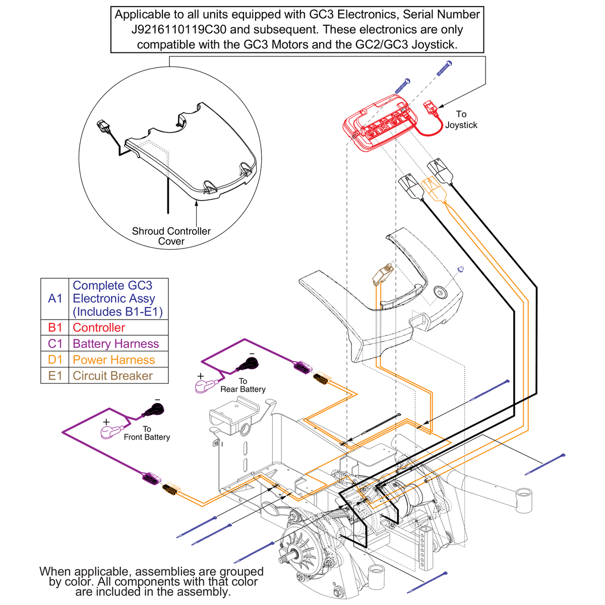 Pride Mobility ELEASMB6991 controller gc3 assembly 40 amp jazzy select 6 program parts diagram