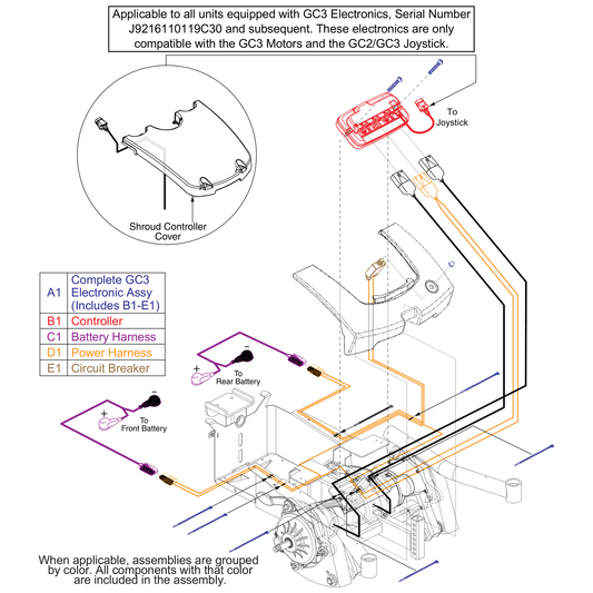 Pride Mobility ELEASMB6991 controller gc3 assembly 40 amp jazzy select 6 program parts diagram