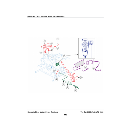 Pride Mobility ELEASMB7219 assembly control box infinite motor deluxe heat/massage parts diagram