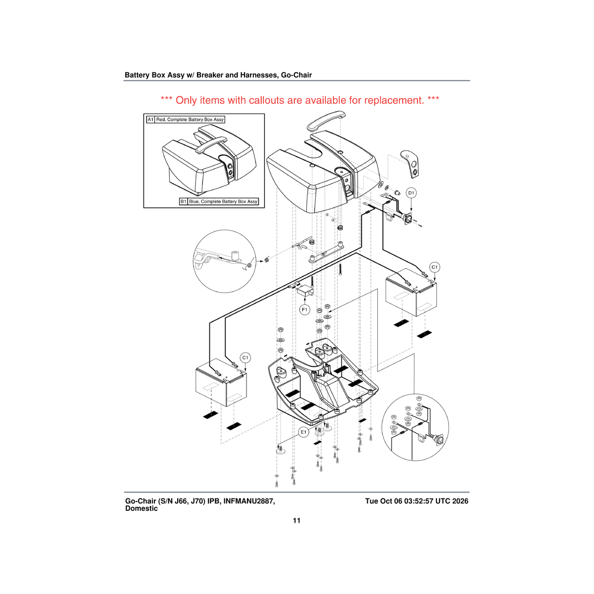 Pride Mobility ELECBRK1003 circuit breaker 20amp parts diagram