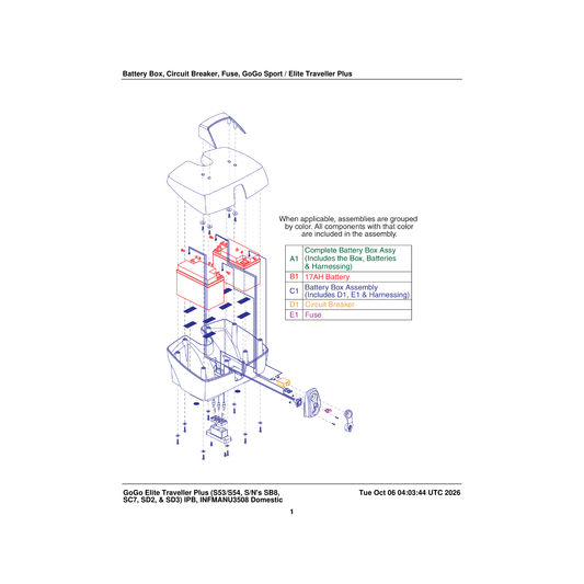 Pride Mobility ELECBRK1026 circuit breaker 20amp w/protective cap parts diagram