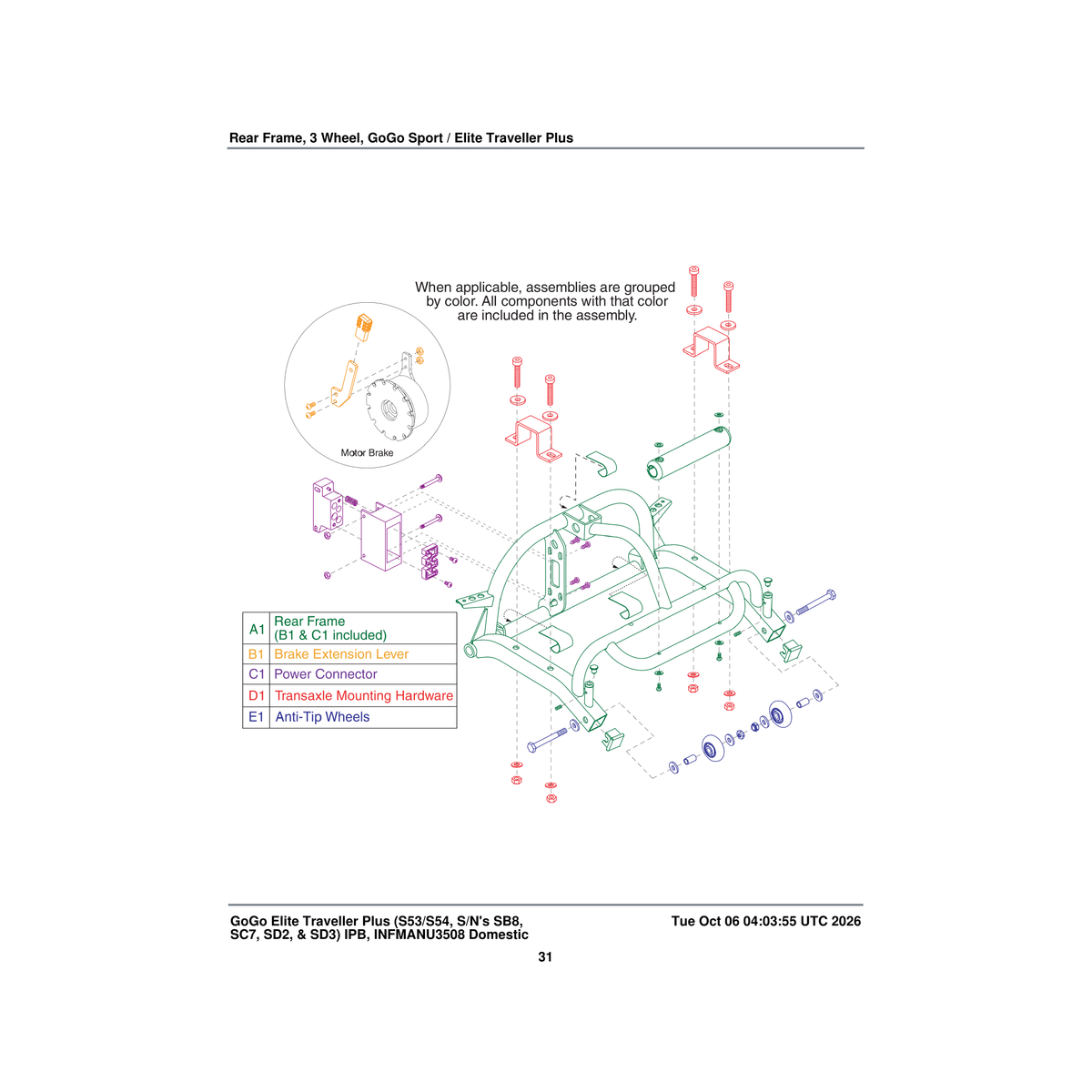 Pride Mobility FRMASMB10677 brake lever frame assembly extension parts diagram