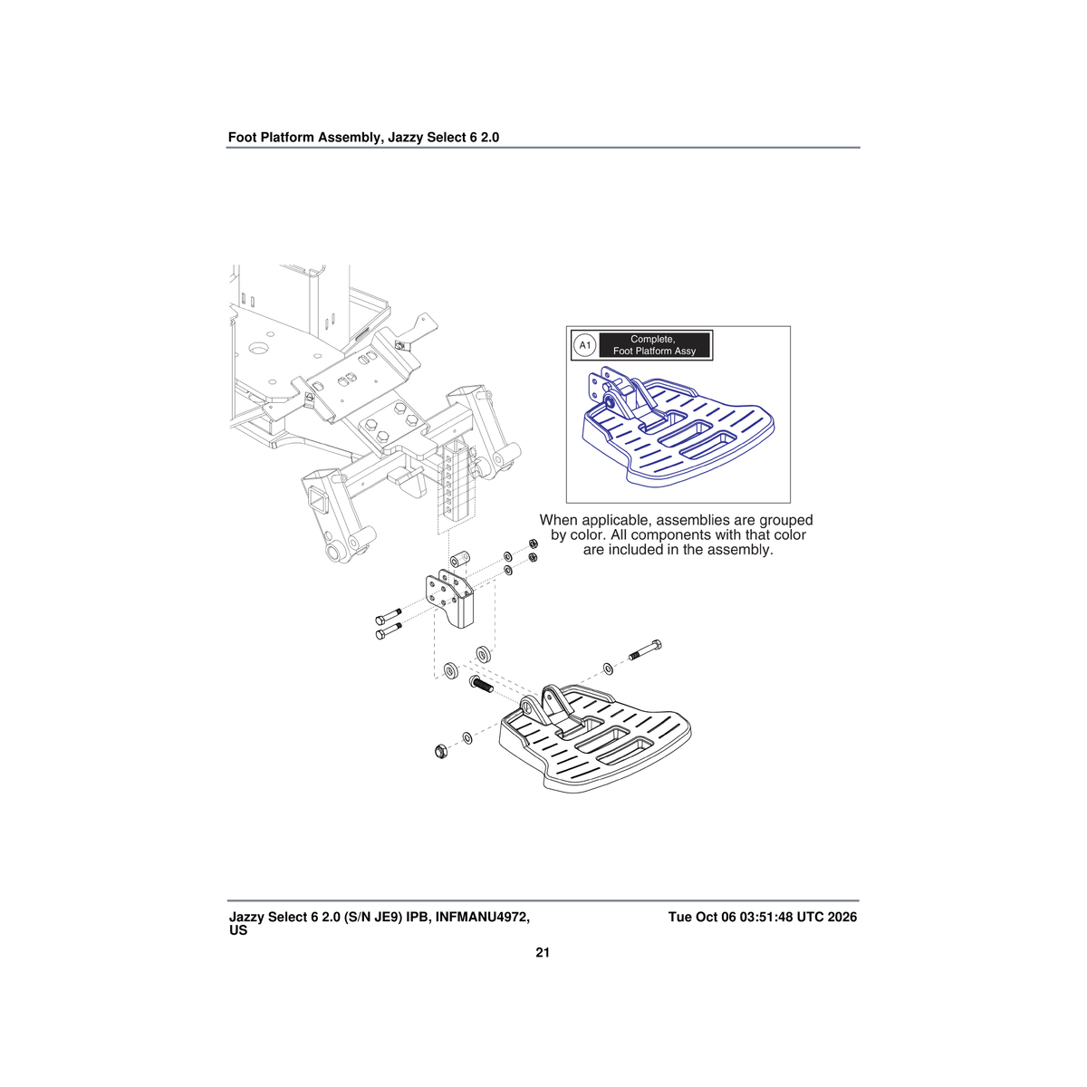 Pride Mobility FRMASMB10832 with mounting bracket foot platform assembly jazzyselect6 parts diagram