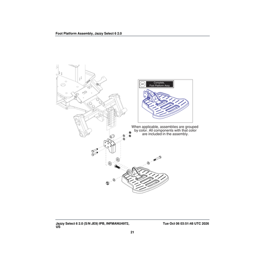 Pride Mobility FRMASMB10832 with mounting bracket foot platform assembly jazzyselect6 parts diagram