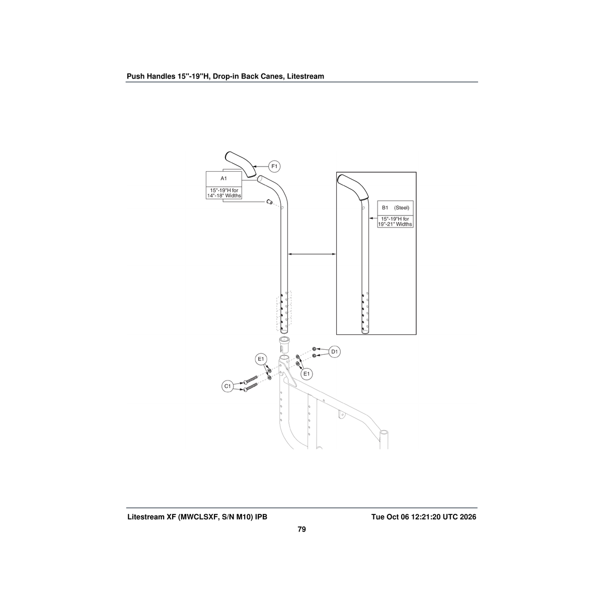 Pride Mobility FRMASMB10869 steel back cane assembly 15 inch h-19 inch h with push parts diagram