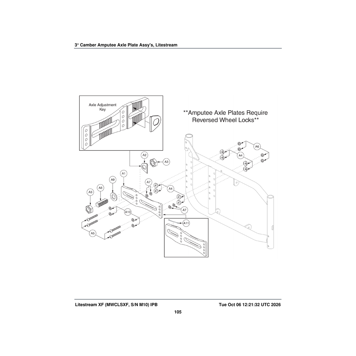 Pride Mobility FRMASMB11231 axle plate frame assembly amputee 3.0a° camber litestreamxf parts diagram