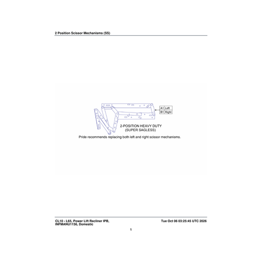 Pride Mobility FRMASMB11243 scissor mechanism frame assembly 2 position left ss parts diagram